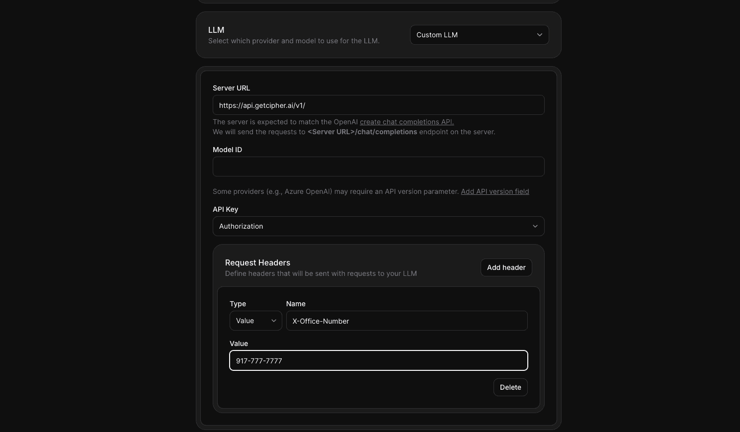 ElevenLabs LLM configuration